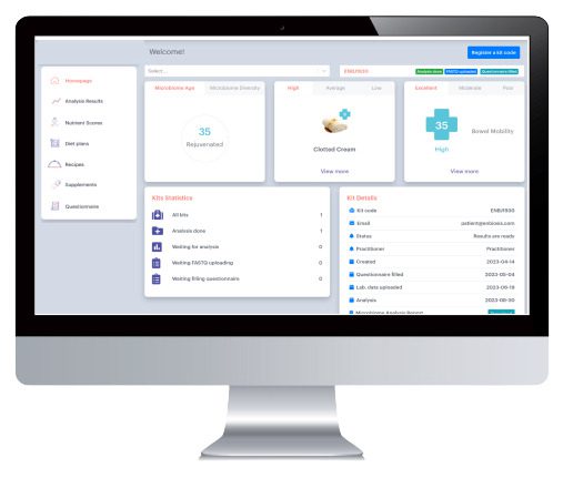 practitioner dashboard Enbiosis gut microbiome test